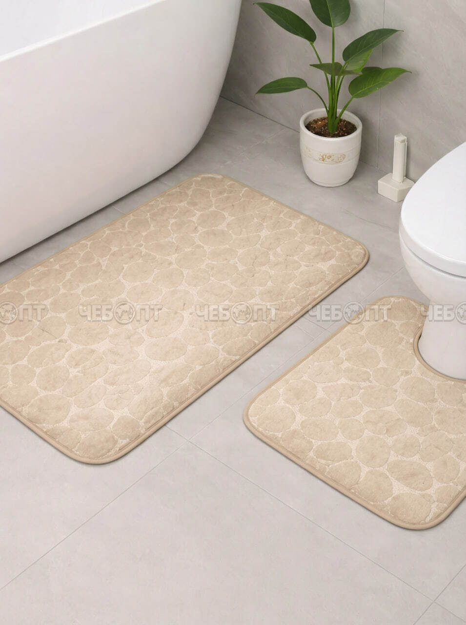 Набор из 2-х ковриков для ванны (500*800 мм) и для туалета (500*400 мм) КАМУШКИ, цвет бежевый арт. 300529-BEIGE $ [50] GOODSEE. ЧЕБОПТ.