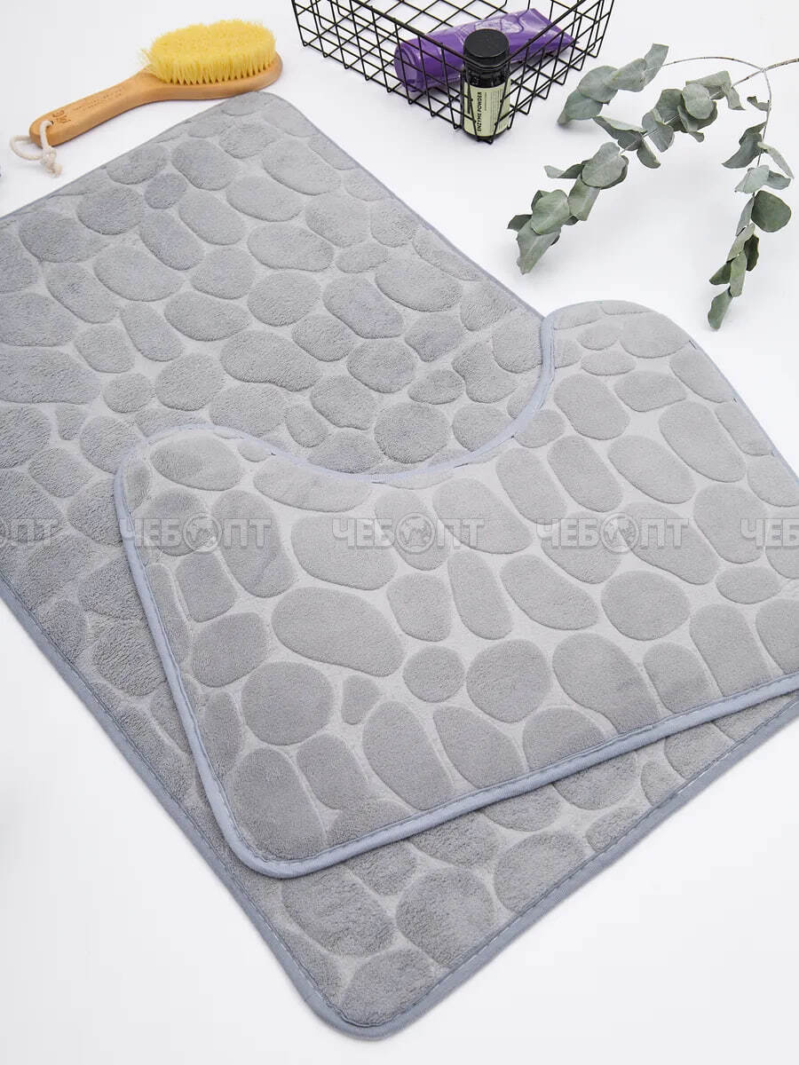 Набор из 2-х ковриков для ванны (500*800 мм) и для туалета (500*400 мм) КАМУШКИ, цвет серый арт. 300529-GREY $ [50] GOODSEE. ЧЕБОПТ.
