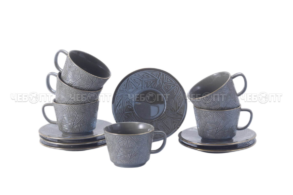 Сервиз чайный на 6 персон 12 предметов JEWEL КВАРЦ (6 чашек 230 мл, 6 блюдец 15 см)  фарфор арт. ПС0003-14 [6] ИНТЕРХОЛДИНГ-СПМ . ЧЕБОПТ.