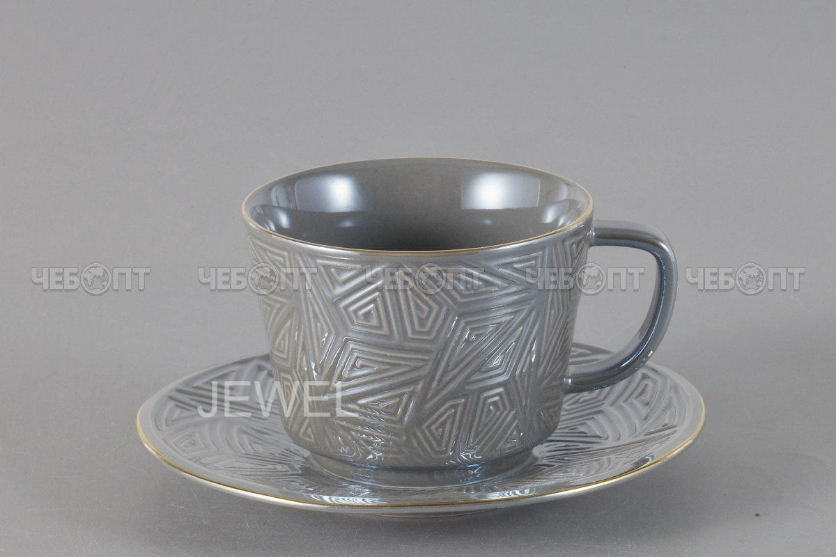 Сервиз чайный на 6 персон 12 предметов JEWEL КВАРЦ (6 чашек 230 мл, 6 блюдец 15 см)  фарфор арт. ПС0003-14 [6] ИНТЕРХОЛДИНГ-СПМ . ЧЕБОПТ.