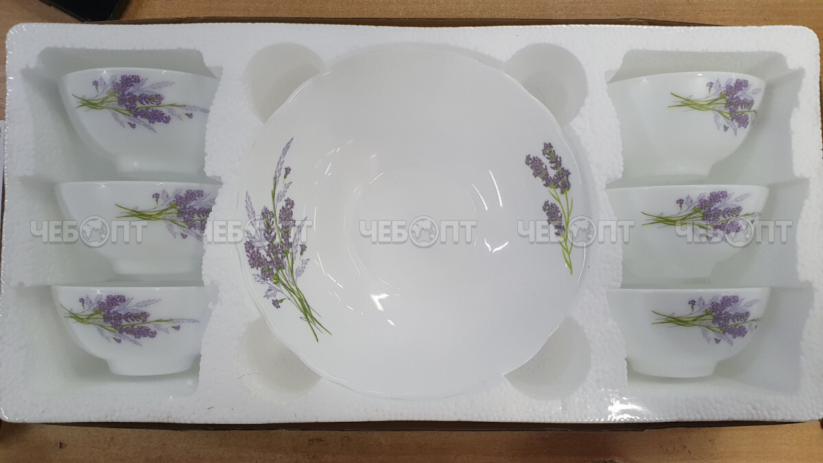 Набор салатников 7 предметов БУКЕТ ЛАВАНДЫ (1 шт большая, 6 шт маленьких) стеклокерамика арт. 7131-2 W7AT-F [1/12]. ЧЕБОПТ.