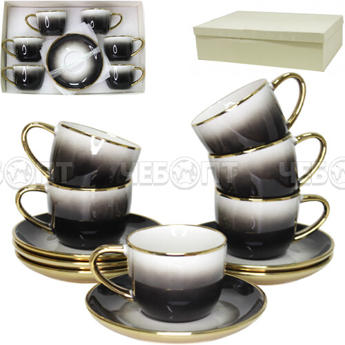 Сервиз чайный на 6 персон 12 предметов  (6 чашек 220 мл, 6 блюдец 14 см) в пярм. коробке, фарфор арт. MLD010-6/G-2375/K1/8 [8]. ЧЕБОПТ.