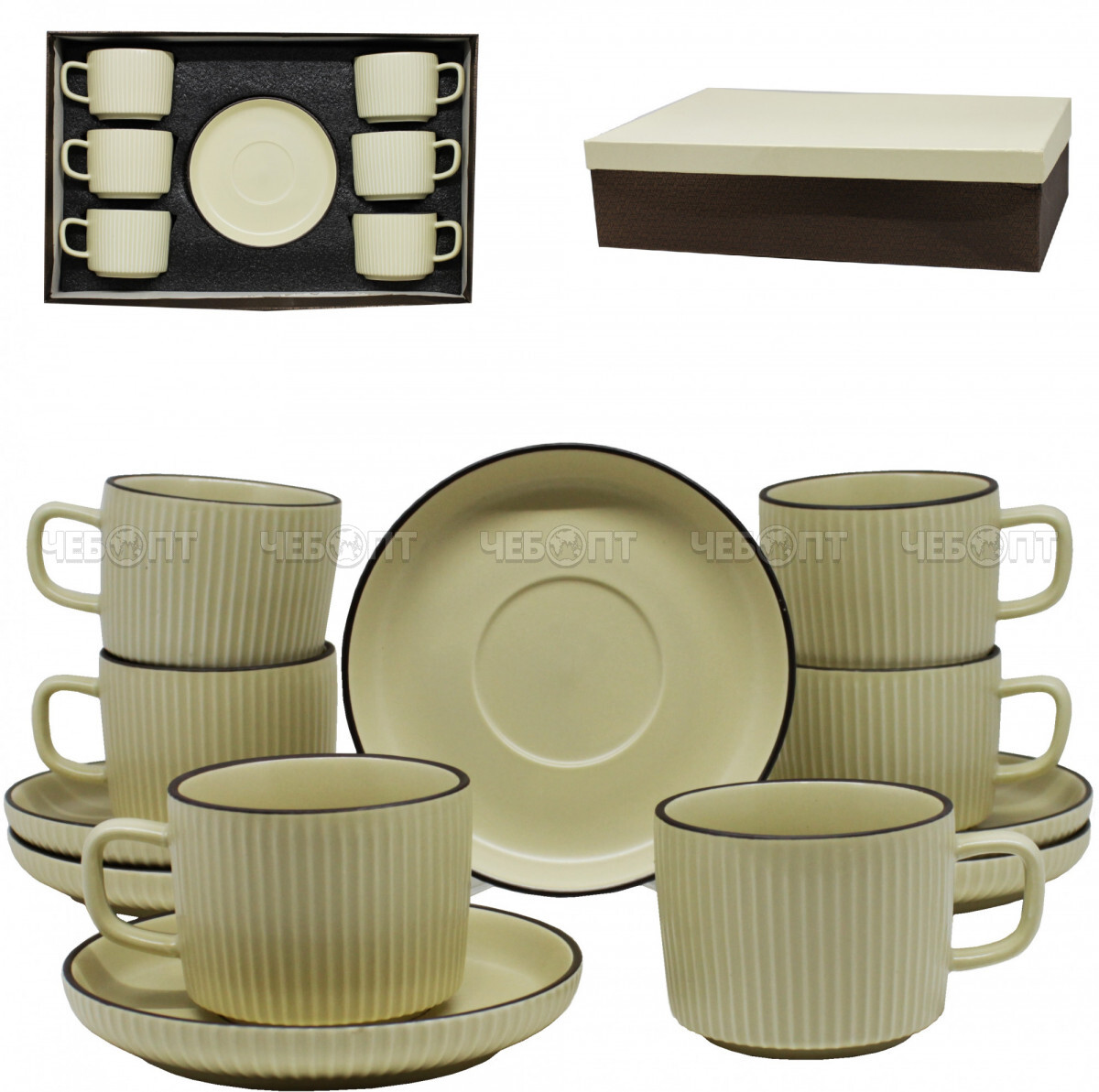 Сервиз чайный на 6 персон 12 предметов  (6 чашек 250 мл, 6 блюдец 14 см) в пярм. коробке, фарфор арт. G-2137/K/1/8 [8]. ЧЕБОПТ.
