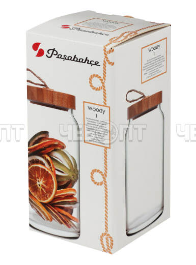 Банка для сыпучих продуктов 1130 мл ВУДИ КРУГЛАЯ стеклянная, с бамбуковой крышкой арт. 43593В [6]. ЧЕБОПТ.