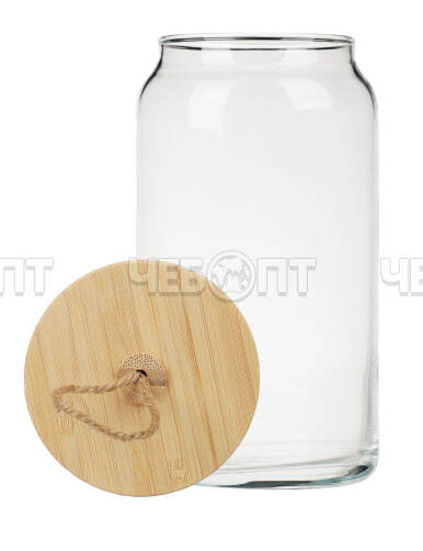 Банка для сыпучих продуктов 1130 мл ВУДИ КРУГЛАЯ стеклянная, с бамбуковой крышкой арт. 43593В [6]. ЧЕБОПТ.