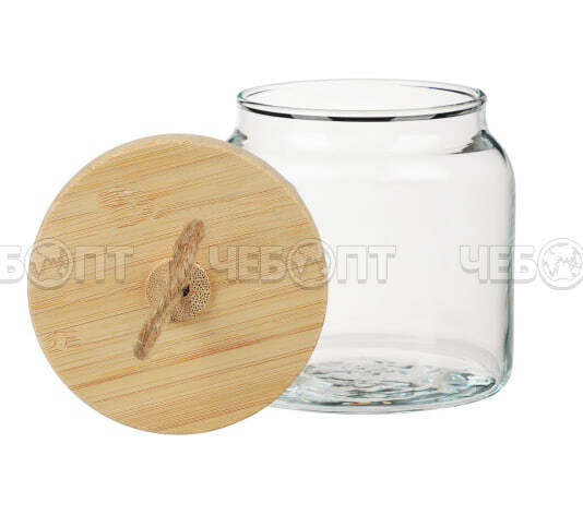 Банка для сыпучих продуктов 575 мл ВУДИ КРУГЛАЯ стеклянная, с бамбуковой крышкой арт. 43573SLB [6]. ЧЕБОПТ.