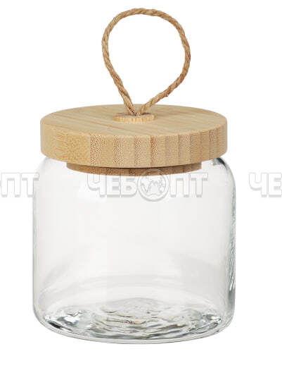 Банка для сыпучих продуктов 575 мл ВУДИ КРУГЛАЯ стеклянная, с бамбуковой крышкой арт. 43573SLB [6]. ЧЕБОПТ.