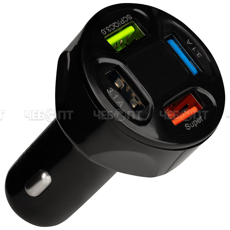 Зарядное устройство для АВТОМОБИЛЯ ENERGY ET-46A, 4 разъема USB-A (SCP/QC 3.0-40 Вт, Super-66 Вт) черный, арт. 109946 [50] СКРАП. ЧЕБОПТ.