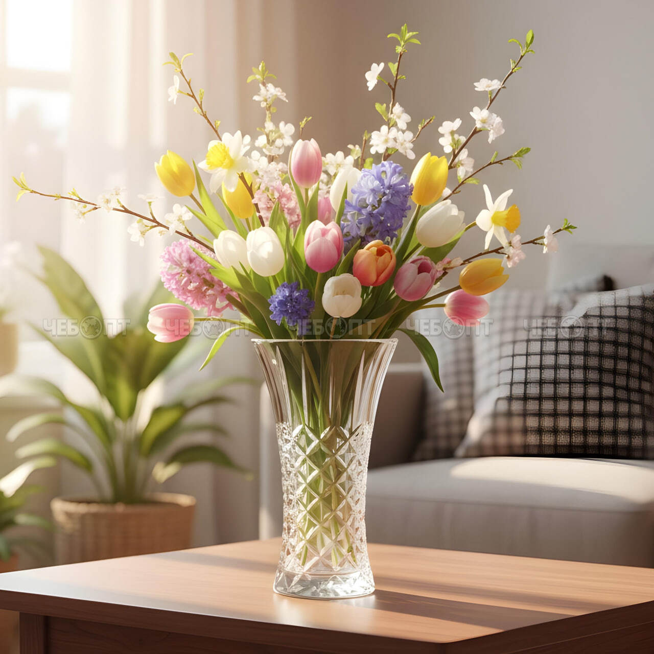 Ваза для цветов h-23 см d-13 см стекло ДАЙМОНД арт. HP010 [12] АС-ДЕКОР. ЧЕБОПТ.