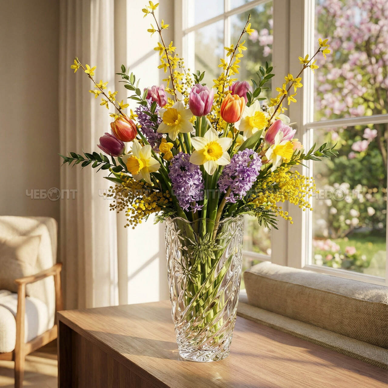 Ваза для цветов h-30 см d-13,5 см стекло арт. LXHP17-30-3 [8] АС-ДЕКОР. ЧЕБОПТ.