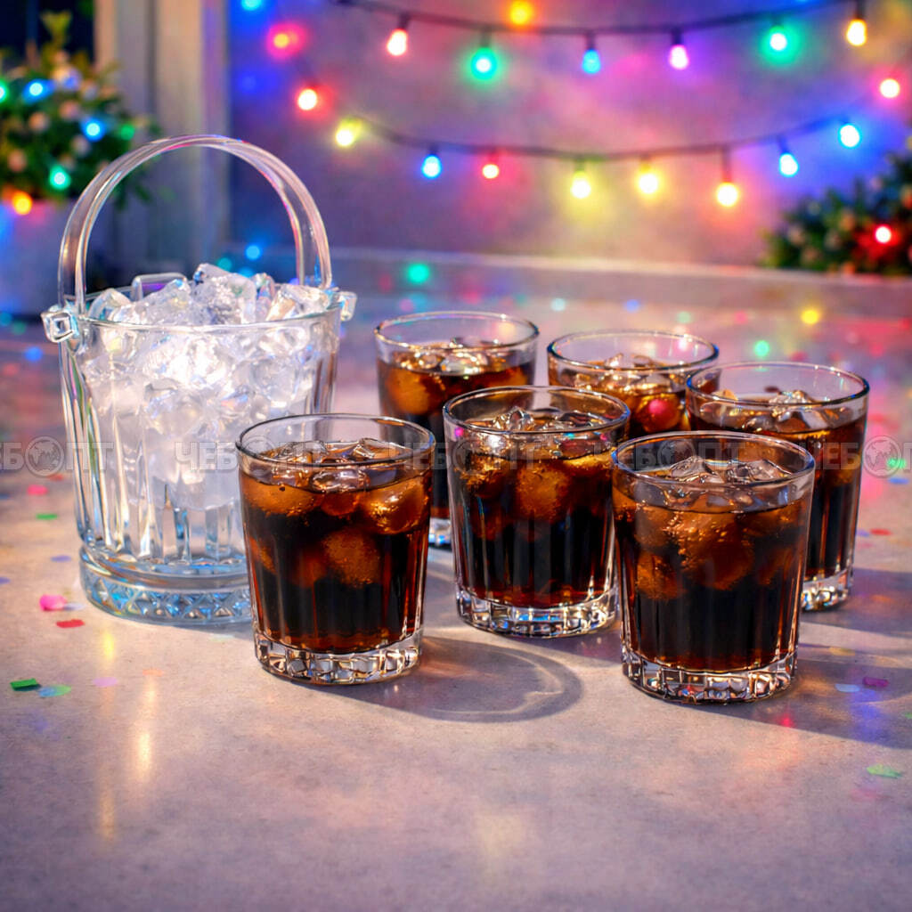 Набор стаканов 6 шт стеклянный 285 мл, с ведром для льда 900 мл, арт. DMBT005L7 [6] АС-ДЕКОР. ЧЕБОПТ.