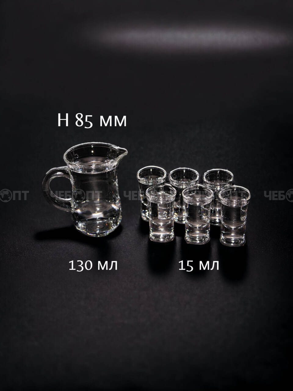 Набор графин - штоф 130 мл, 6 стопок 15 мл, стекло в подарочной упаковке арт. LXJ400-1+LXY1510 [24] АС-ДЕКОР. ЧЕБОПТ.