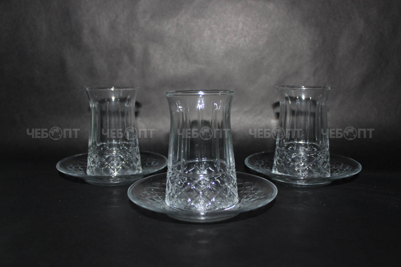 Сервиз чайный 12 предметов VIOLA (6 чашек 165 мл, 6 блюдцев 12 см) стекло арт. FH-3 [6] АС-ДЕКОР. ЧЕБОПТ.