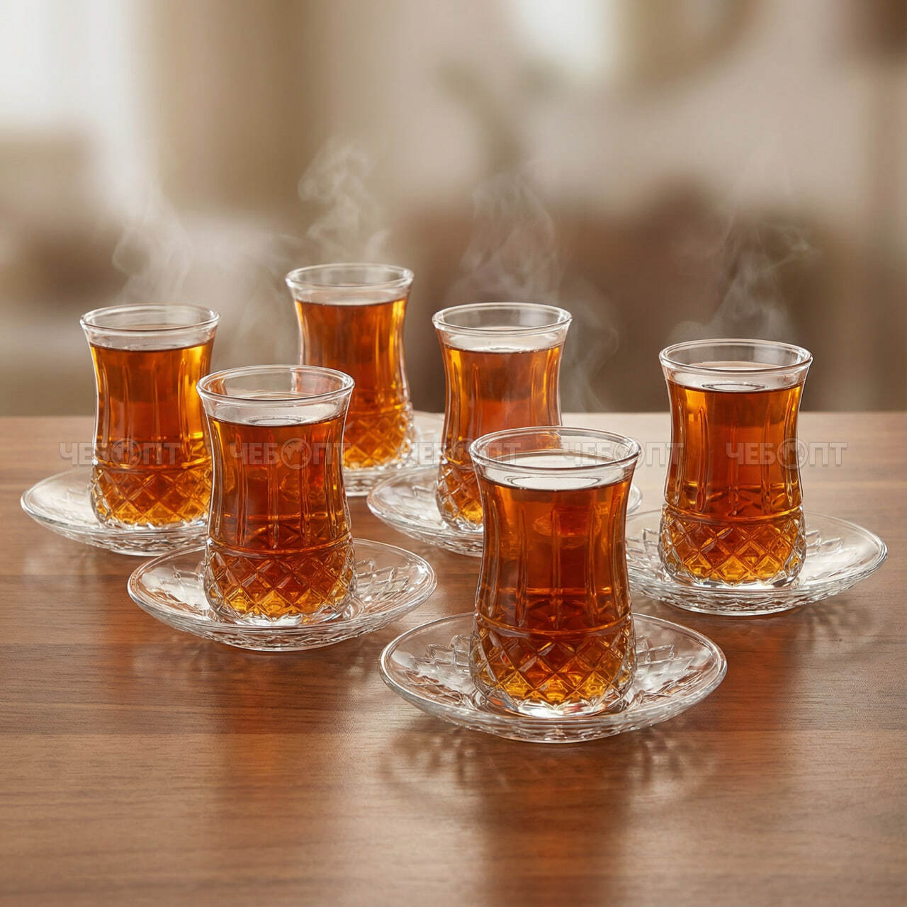 Сервиз чайный 12 предметов VIOLA (6 чашек 165 мл, 6 блюдцев 12 см) стекло арт. FH-3 [6] АС-ДЕКОР. ЧЕБОПТ.