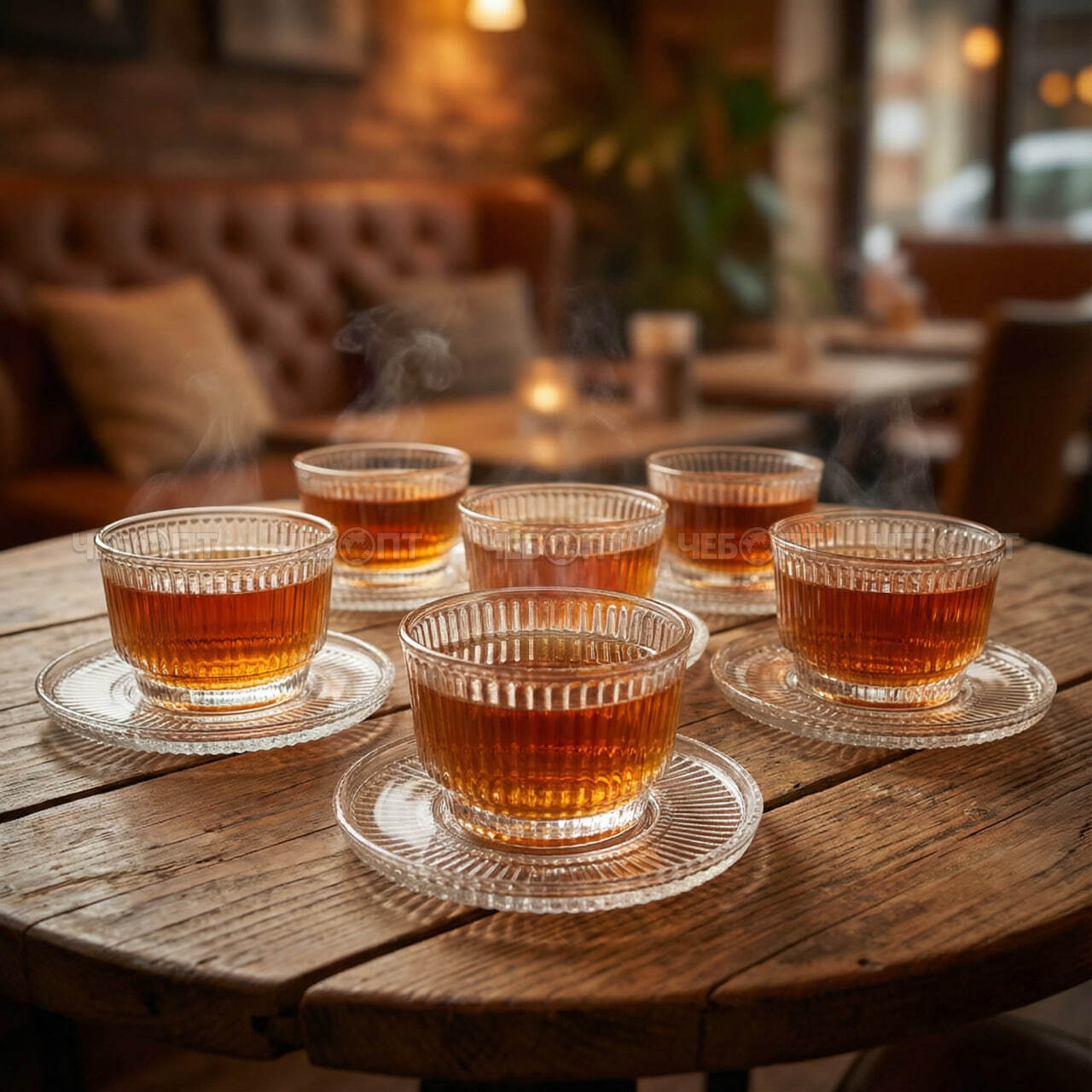 Сервиз чайный/пиал 12 предметов ATIANTIS (6 пиал 8,3 см, 6 блюдцев 12 см) стекло арт. RYG2068 [6] АС-ДЕКОР/ЕГИПЕТ. ЧЕБОПТ.