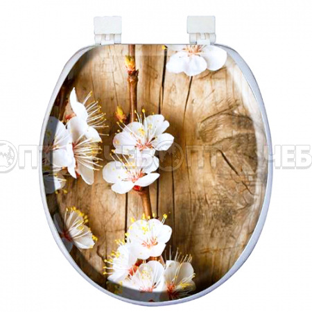 Сиденье для унитаза универсальное с крышкой мягкое AQUA-Prime DIGITAL ЦВЕТЫ НА ДЕРЕВЕ арт. 3102 [16]. ЧЕБОПТ.
