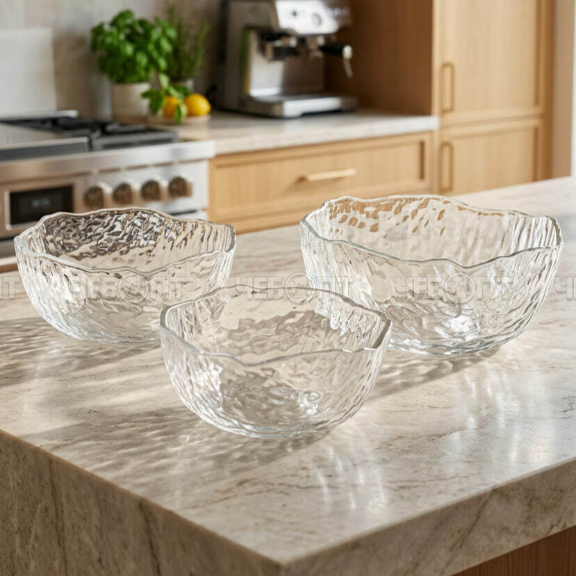 Салатник стеклянный в наборе 3 шт (1450мл, 700 мл,380 мл) KARAEL, в подарочной упаковке арт. 300781 $ [20] GOODSEE. ЧЕБОПТ.