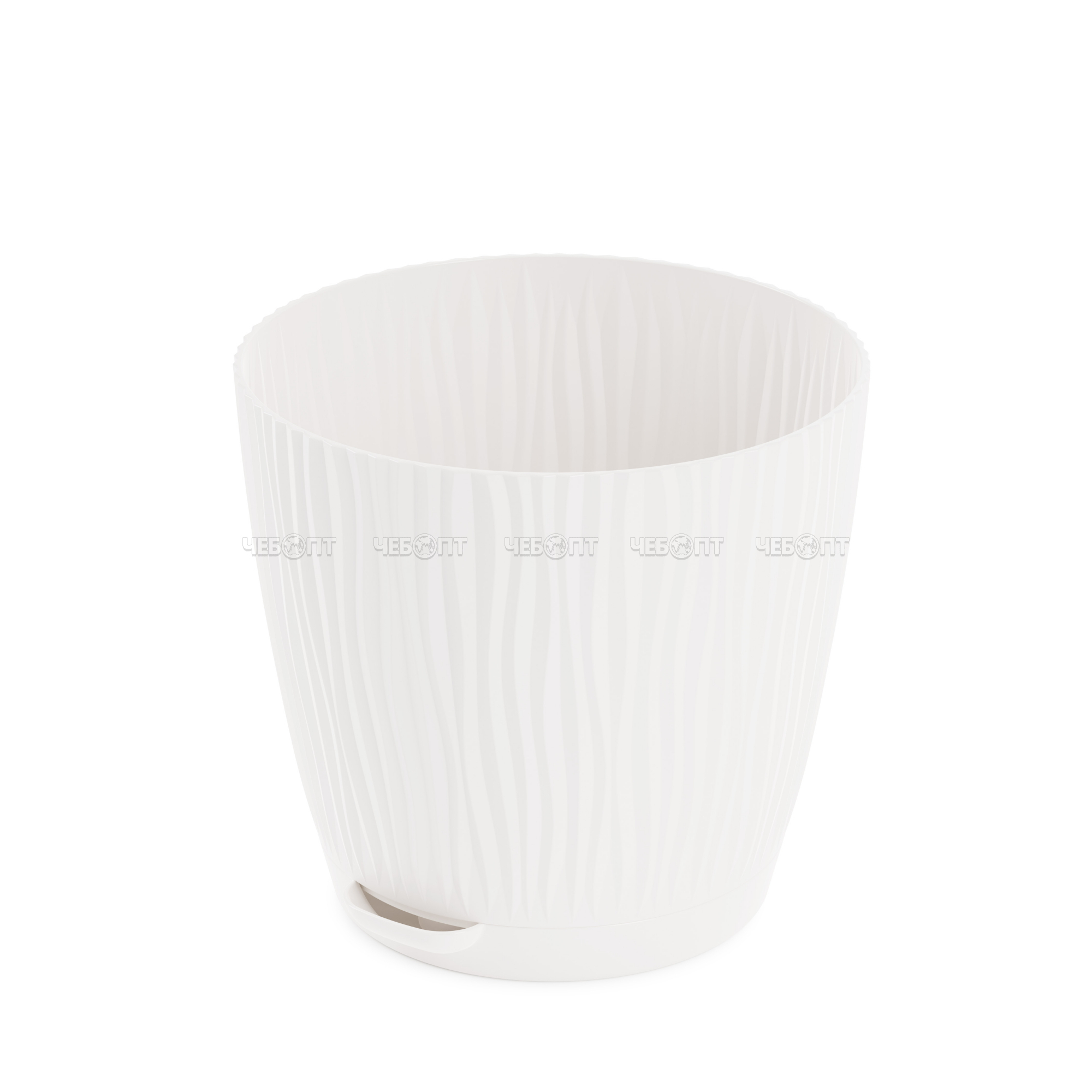 Кашпо для цветов 1,2 л ФЛИС пластик с поддоном БЕЛЫЙ арт. М8437 [24] АЛЬТЕРНАТИВА. ЧЕБОПТ.