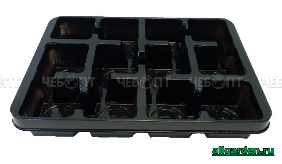 Транспортная кассета под горшки пластиковая на 12 ячеек 395*280*60, ячейка квадратная, 90*90-95, V-520 мл [1]. ЧЕБОПТ.