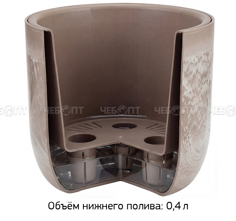 Кашпо для цветов 1,9 л МИКРИТ пластик 180 мм с подставкой БЕЖЕВЫЙ СЛАЙН арт. М 3265 [15] М-ПЛАСТИКА . ЧЕБОПТ.