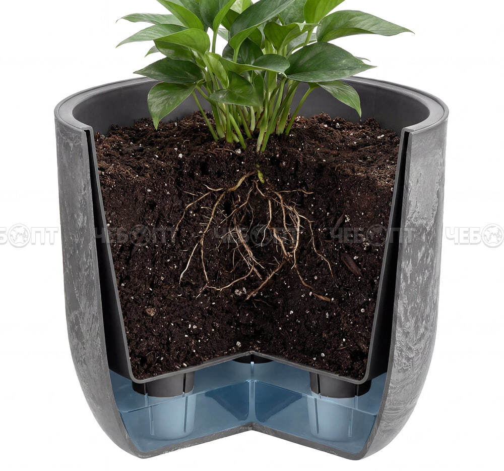 Кашпо для цветов 3,7 л МИКРИТ пластик 220 мм с подставкой СЕРЫЙ СЛАЙН арт. М 3266 [8] М-ПЛАСТИКА . ЧЕБОПТ.
