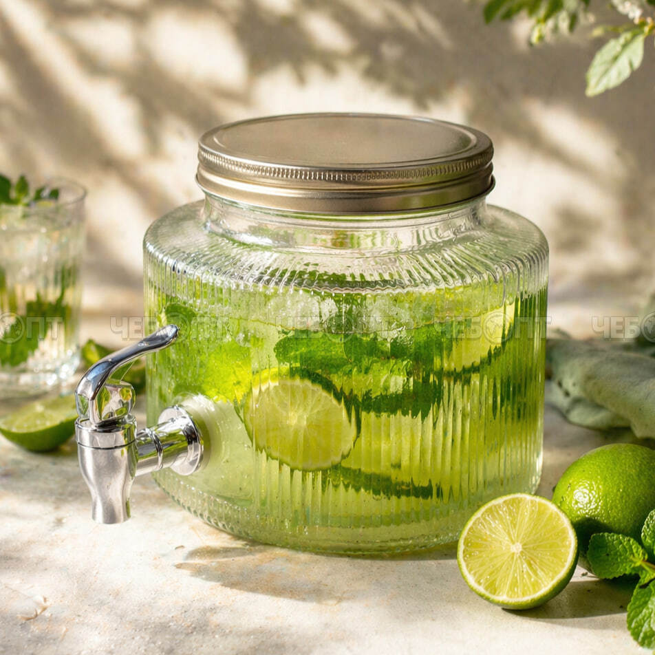 Лимонадница с краном (диспенсер) 2,5 л для напитков без подставки, стеклянная, прозрачная арт. 300809 $ [12] GOODSEE. ЧЕБОПТ.