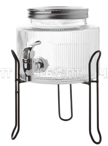 Лимонадница с краном (диспенсер) 2,5 л для напитков на металлической подставке, стеклянная, прозрачная арт. 300810 $ [12] GOODSEE. ЧЕБОПТ.