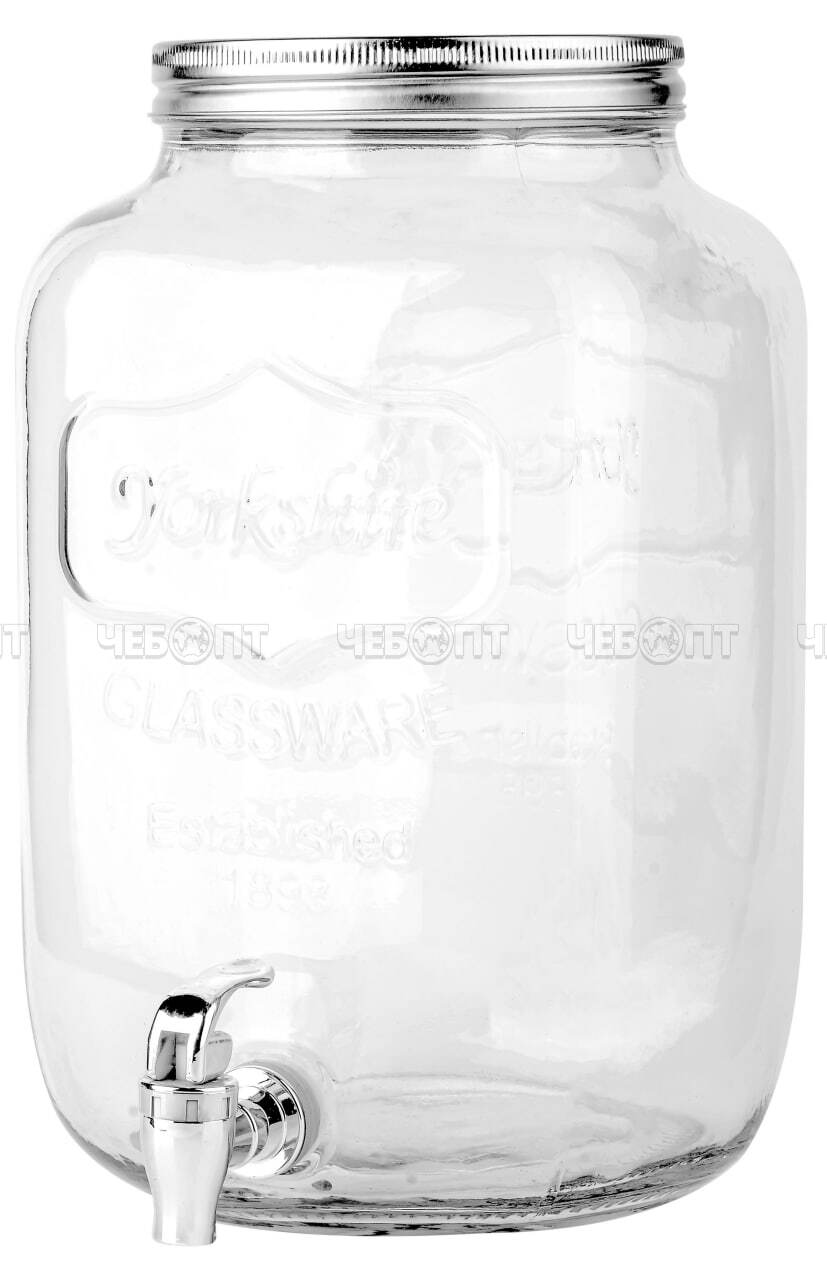 Лимонадница с краном (диспенсер) 4 л для напитков без подставки, стеклянная, прозрачная арт. 300811 $ [8] GOODSEE. ЧЕБОПТ.