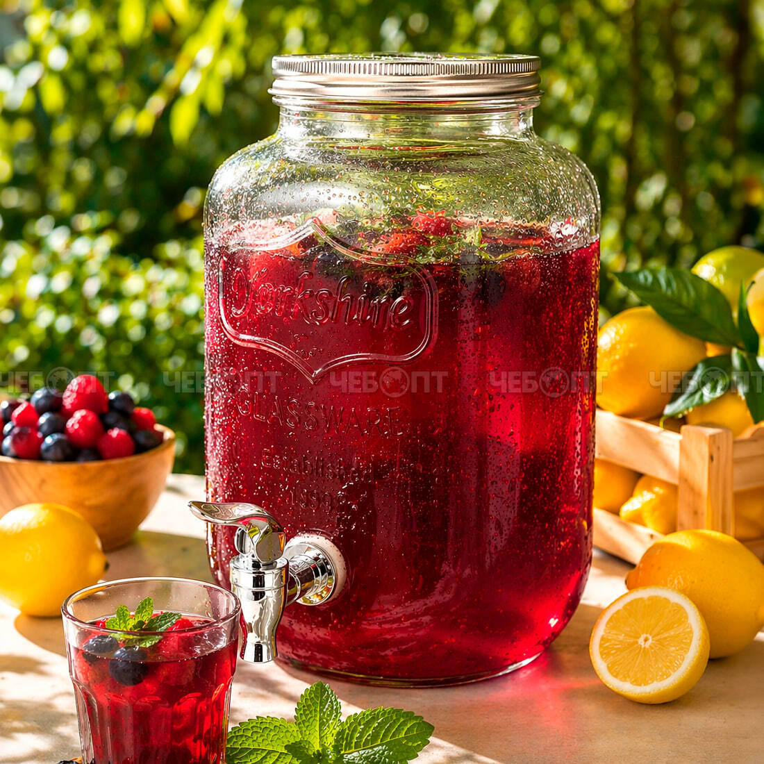 Лимонадница с краном (диспенсер) 4 л для напитков без подставки, стеклянная, прозрачная арт. 300811 $ [8] GOODSEE. ЧЕБОПТ.