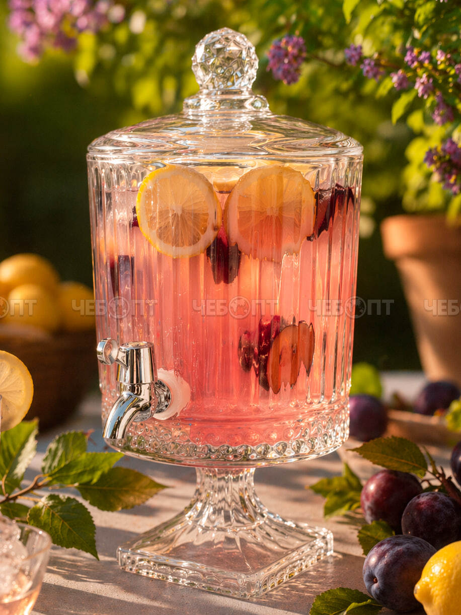 Лимонадница с краном (диспенсер) 4,5 л для напитков, стеклянная арт. 300813 $ [3] GOODSEE. ЧЕБОПТ.