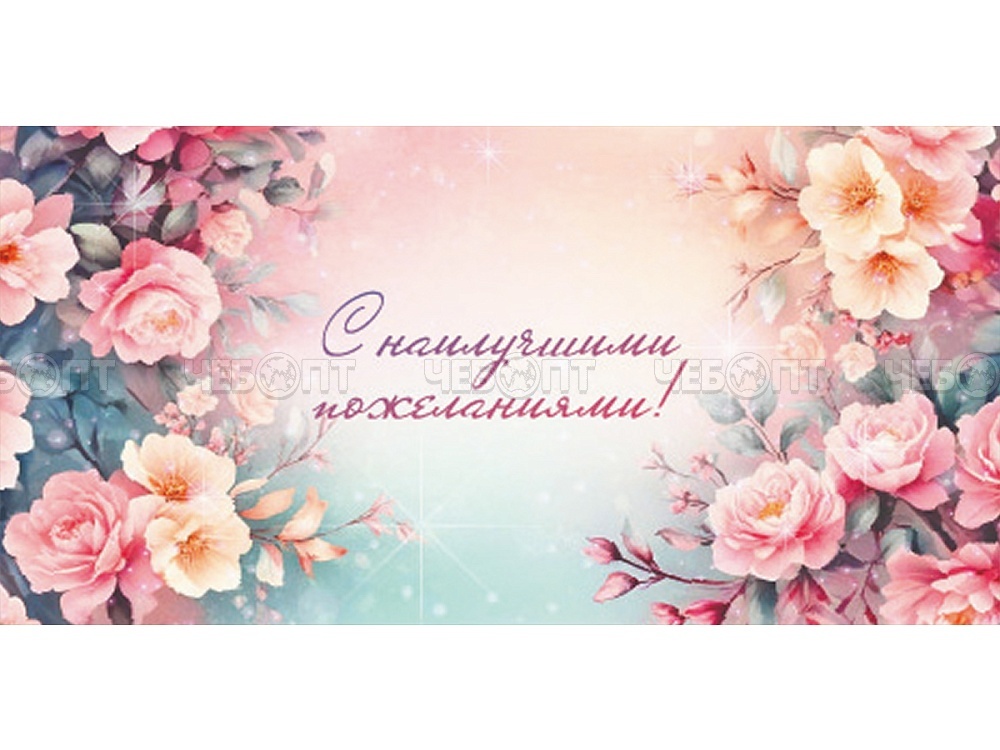 Конверт для денег OPTIMA С НАИЛУЧШИМИ ПОЖЕЛАНИЯМИ, ЦВЕТОЧНАЯ ГАРМОНИЯ УФ-лак 164х85 мм, арт. 1-04-0621 [10/500] . ЧЕБОПТ.