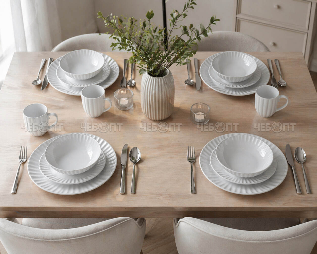 Сервиз столовый 16 предметов (4кружки, 4 глубоких тарелок, 4 тарелки десертные, 4 миски) керамика YL16-4149 арт. 300366/1 $ [2] GOODSEE. ЧЕБОПТ.