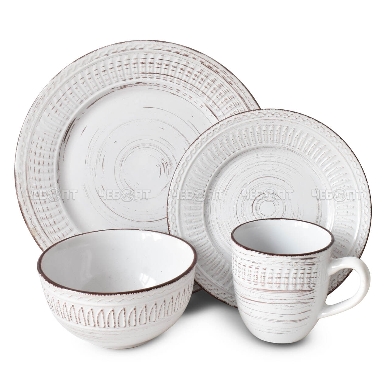 Сервиз столовый 16 предметов (4кружки, 4 глубоких тарелок, 4 тарелки десертные, 4 миски) керамика YL16-6045 арт. 260139/1 $ [2] GOODSEE. ЧЕБОПТ.