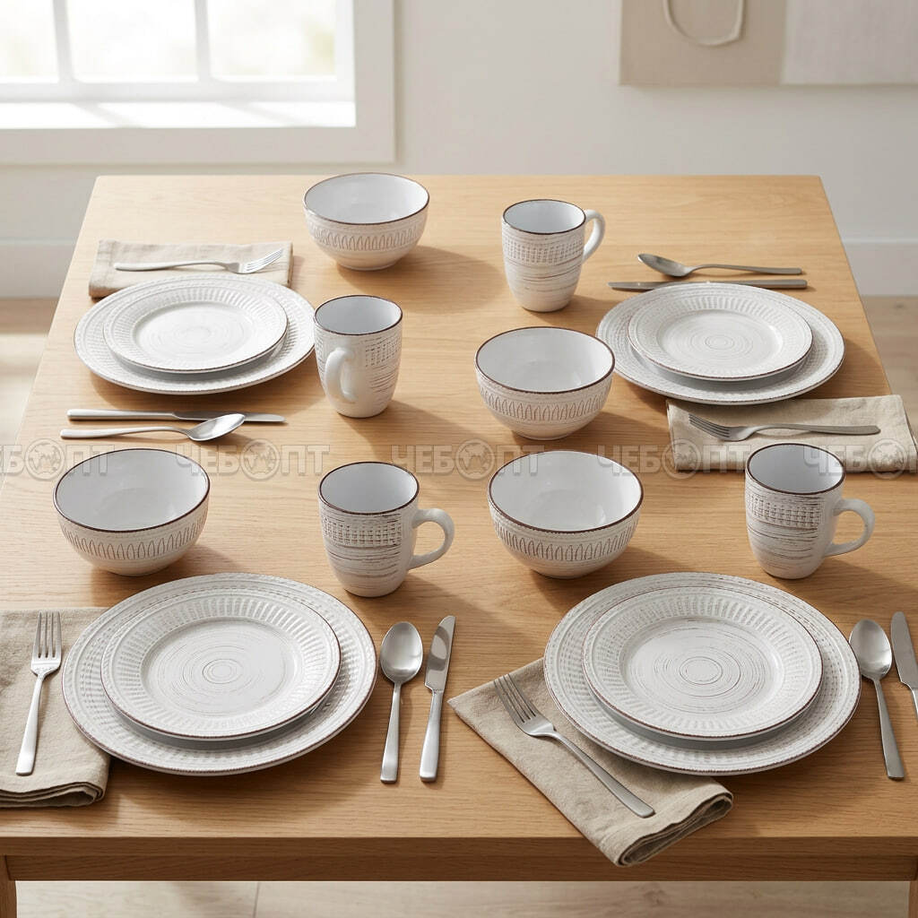 Сервиз столовый 16 предметов (4кружки, 4 глубоких тарелок, 4 тарелки десертные, 4 миски) керамика YL16-6045 арт. 260139/1 $ [2] GOODSEE. ЧЕБОПТ.