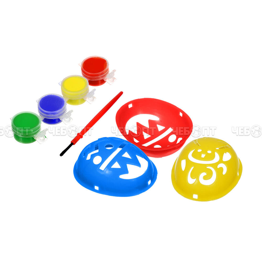 Набор для раскрашивания яиц, 8 предметов (трафарет 3 шт, кисть, краска 4 шт) арт. 17079 [48] ЛИНКГРУПП. ЧЕБОПТ.