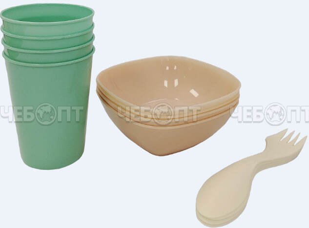 Набор посуды для пикника 12 предметов (на 4 персон: салатник, стаканы, ложки-вилки-нож) СМАК 4 арт. УП-8735 [27] РАДИАН. ЧЕБОПТ.