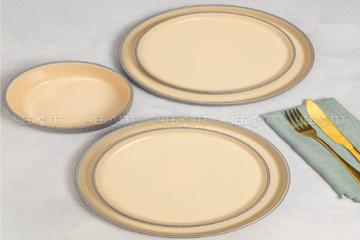 Сервиз столовый 16 предметов JEWEL РЮНЕ (в комплекте салат.15.2 см, тарел.25.3 см,тарел.20.5 см, кружка 450 мл.) керамика арт. ПС0007-38 [1] ИНТЕ. ЧЕБОПТ.