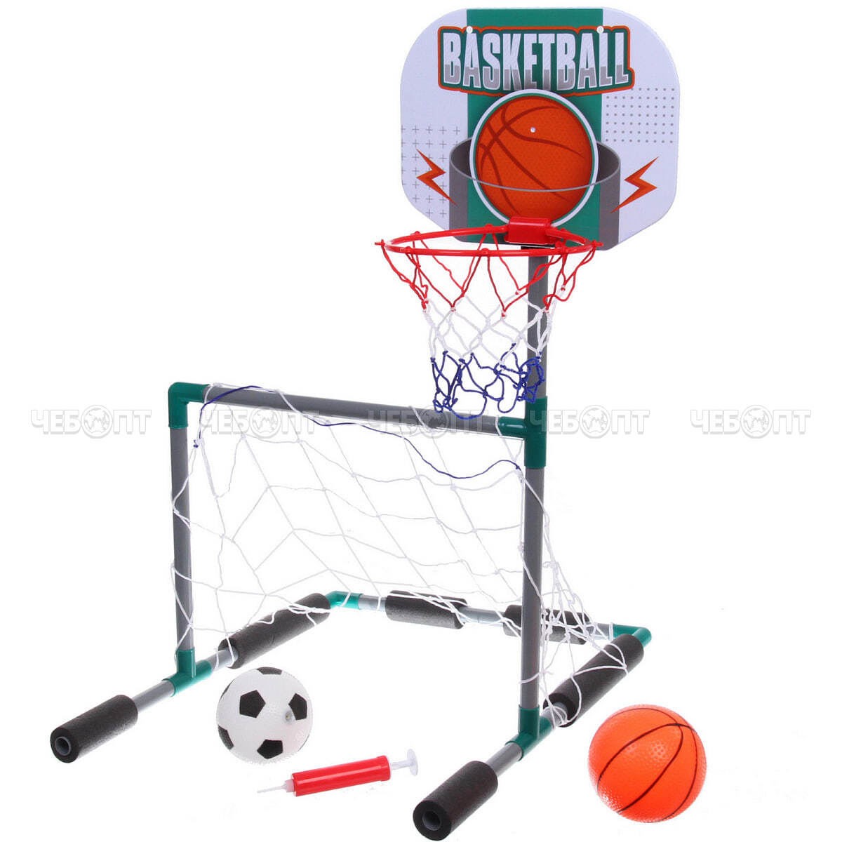 Набор игровой для бассейна 2 в 1 ZG270-261: ворота с кольцом 45*55*70 см,сетка,2 мяча 12/16 см,насос, арт. 816-033 [36] РЦ ВОСТОК. ЧЕБОПТ.