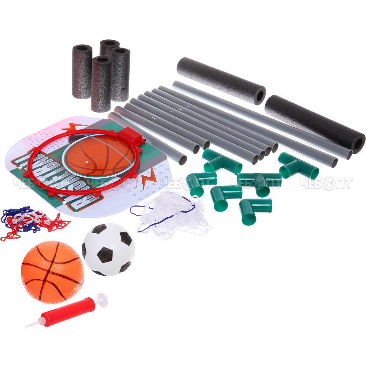 Набор игровой для бассейна 2 в 1 ZG270-261: ворота с кольцом 45*55*70 см,сетка,2 мяча 12/16 см,насос, арт. 816-033 [36] РЦ ВОСТОК. ЧЕБОПТ.