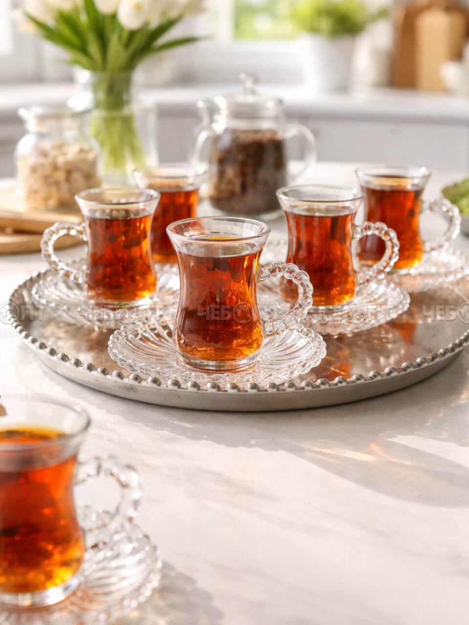 Сервиз чайный 12 предметов BUBBLES (6 чашек 130 мл, 6 блюдцев) стекло арт. 043GRYG [4] АС-ДЕКОР/ЕГИПЕТ. ЧЕБОПТ.