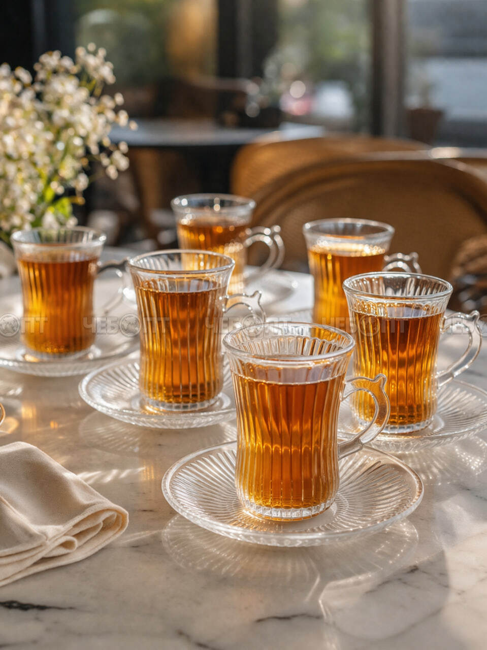 Сервиз чайный 12 предметов ANKRA (6 чашек 145 мл, 6 блюдцев 13,5 см) стекло арт. 036XRYG [4] АС-ДЕКОР/ЕГИПЕТ. ЧЕБОПТ.