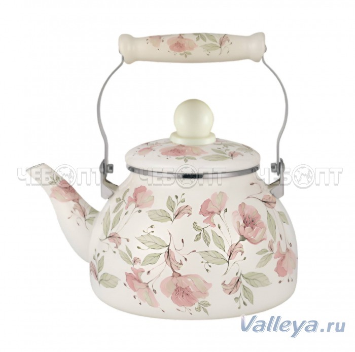 Чайник для всех видов плит включая индукц. 2,8 л эмалированный ЦВЕТОЧНЫЙ УЮТ С ДЕКОРОМ арт. VL138 [8]. ЧЕБОПТ.