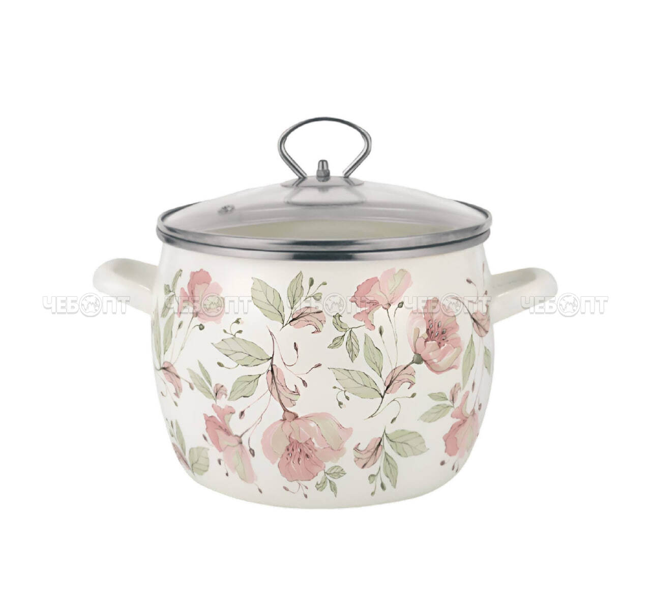 Кастрюля эмалированная 4,3 л ЦВЕТОЧНЫЙ УЮТ С ДЕКОРОМ для всех видов плит вкл. индукц. арт. VL149 [6]. ЧЕБОПТ.