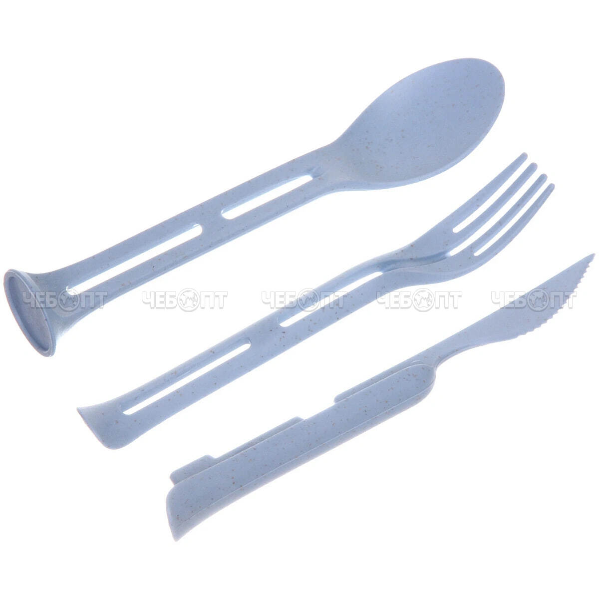 Набор столовых приборов для пикника ЭКОЛАЙФ 3 шт (ложка, вилка, нож) ГОЛУБОЙ арт. 860-614 [240] РЦ ВОСТОК. ЧЕБОПТ.