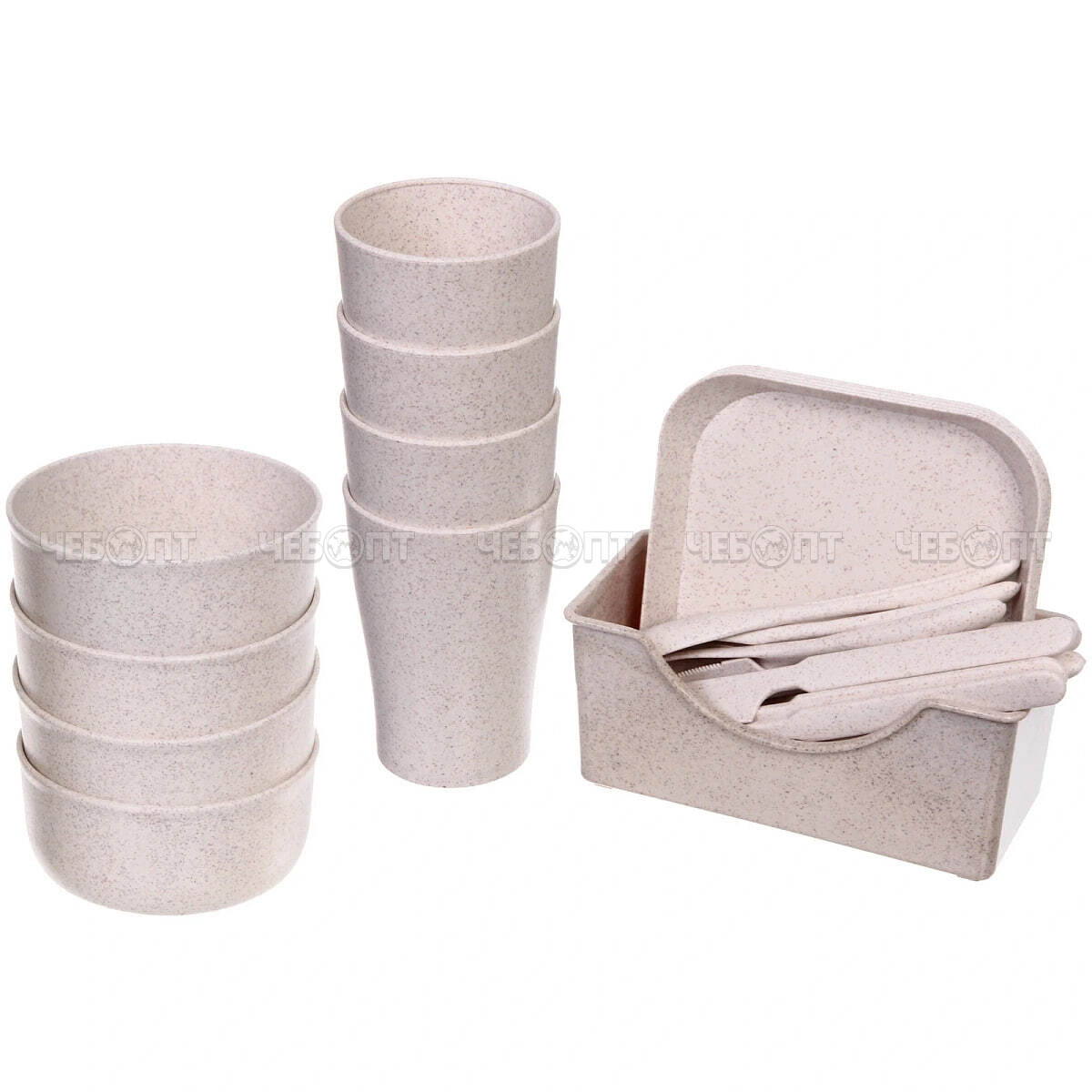 Набор посуды для пикника 25 предметов ЭКОЛАЙФ (на 4 персоны: салатник, тарелка, стакан, вилка, ложка, подставка) арт. 735-117 [40] РЦ ВОСТОК. ЧЕБОПТ.