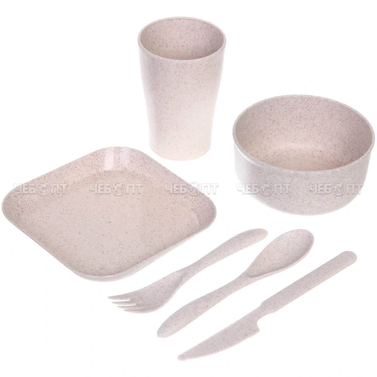 Набор посуды для пикника 25 предметов ЭКОЛАЙФ (на 4 персоны: салатник, тарелка, стакан, вилка, ложка, подставка) арт. 735-117 [40] РЦ ВОСТОК. ЧЕБОПТ.