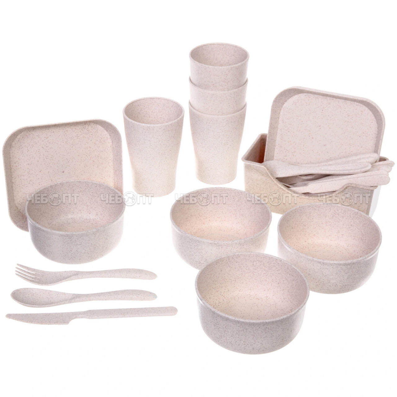 Набор посуды для пикника 25 предметов ЭКОЛАЙФ (на 4 персоны: салатник, тарелка, стакан, вилка, ложка, подставка) арт. 735-117 [40] РЦ ВОСТОК. ЧЕБОПТ.