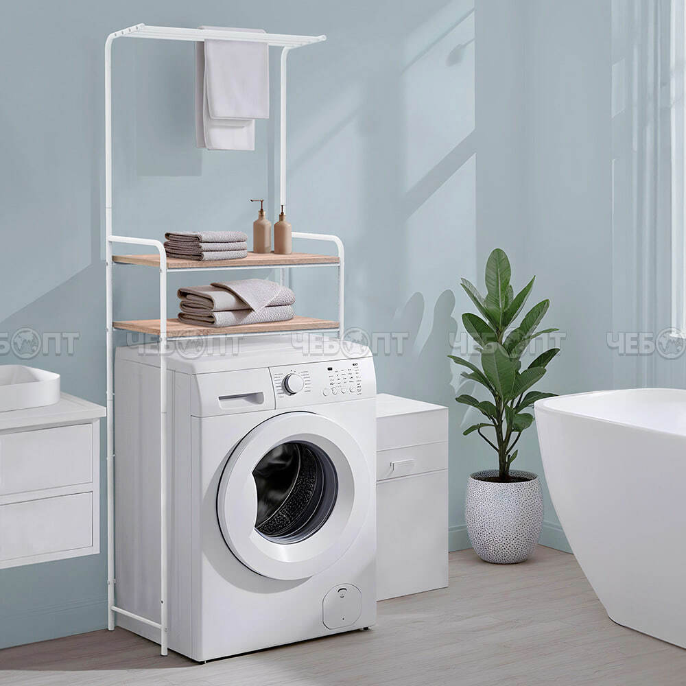 Стеллаж-полка для ванны и туалета над стиральной машиной, металлический, белый, 660*330*1820 мм, арт. СПУ4/МБ NIKA [1] . ЧЕБОПТ.
