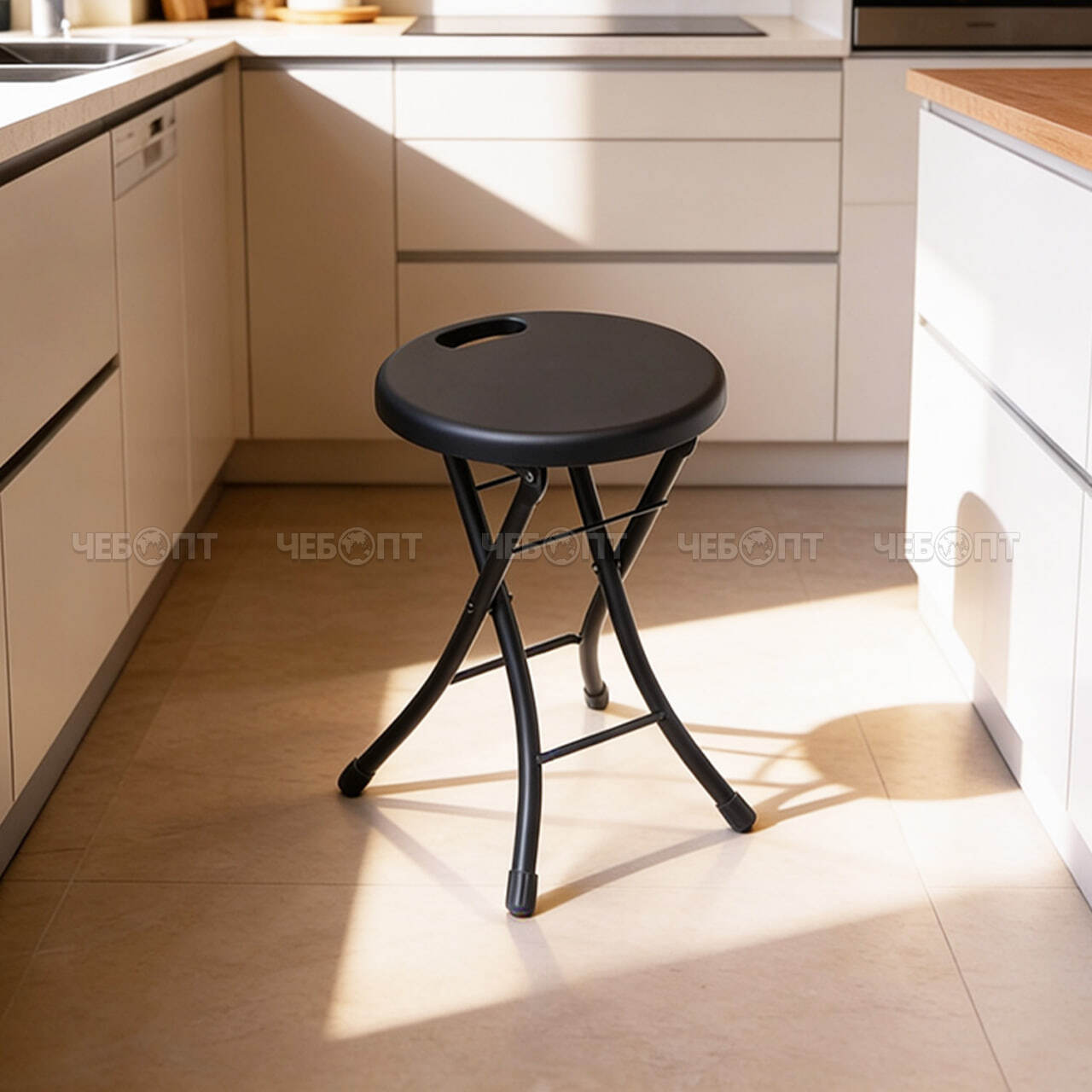 Табурет - стул туристический складной (походный) с ручкой 335*330*470 мм, допустимая нагрузка 100кг, сиденье пластика, ЧЕРНЫЙ арт. ТПС1/Ч NIKA [6]. ЧЕБОПТ.