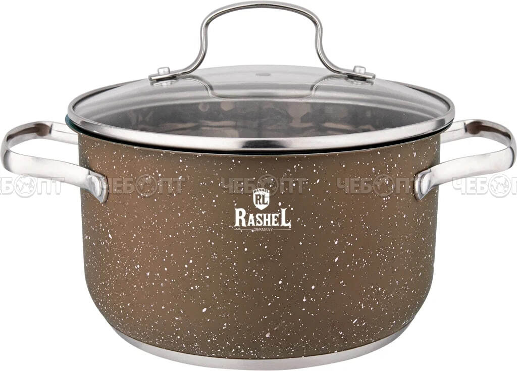 Кастрюля нержавеющая сталь 2,6 л СТЕФАНИ со стеклянной крышкой, толщина дна 5 мм, для всех видов плит арт. R-206z [8] RASHEL. ЧЕБОПТ.